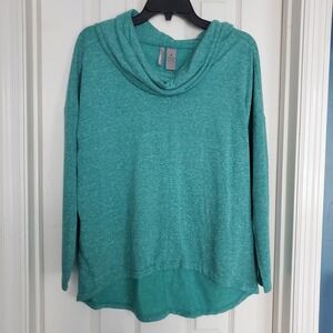 New Directions Weekend Cowl Neck Long Sleeve Heathered Teal Top Size M